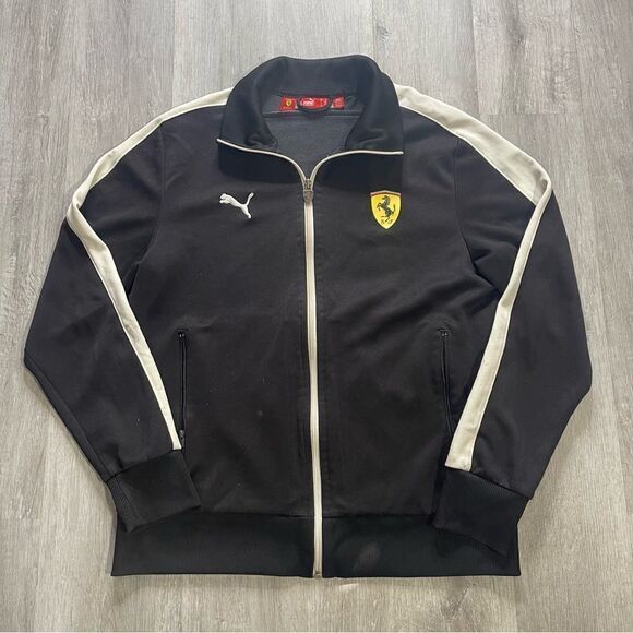 Puma Ferrari Scuderia Black Full Zip Up Racing Track Jacket Mens Medium - Picture 1 of 6